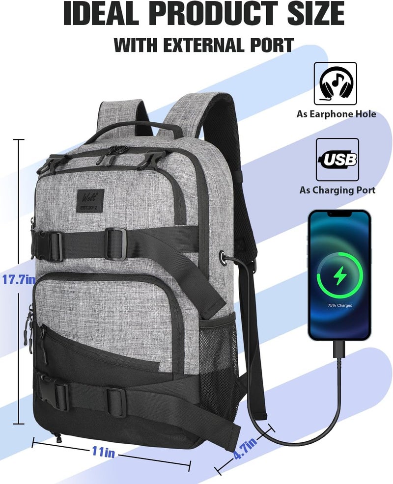 WOLT Skateboard Backpack, 15.6 Inch Laptop Backpack for Men Women, Sports Backpack with Ball Holder - Image 5